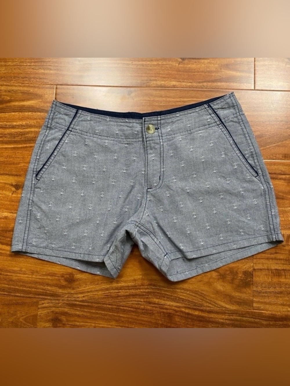 Columbia Womens Navy Gray Anchor PFG Performance Fishing Midrise Shorts Size 4